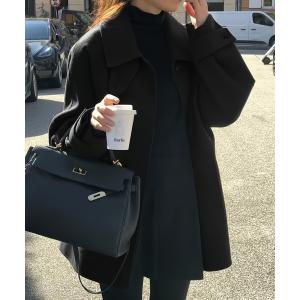ステンカラーコート コート 襟付きメルトンシングルブレストコート レディース