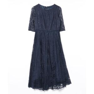 「LAISSE PASSE」 半袖ワンピース 38 ネイビー レディース