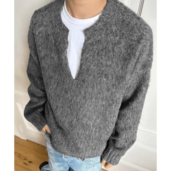 セーター ニット 「NOWLE」モヘアライク グランジ Vネック ニット メンズ