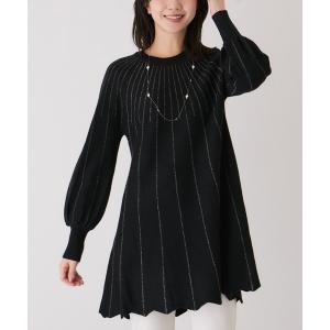 ニット セーター ラメラインニットチュニックワンピース レディース