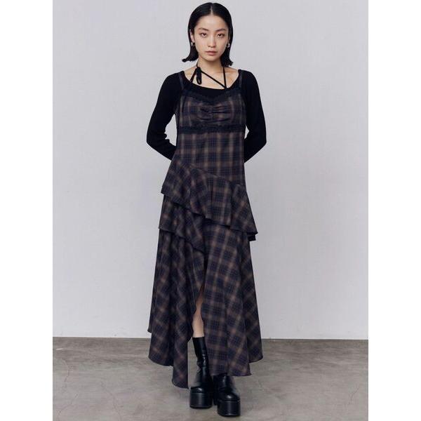 ワンピース アシンメトリーフリルマキシワンピース