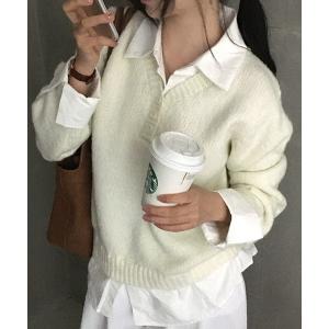 ニット セーター Chiina/フェイクレイヤードニットシャツ レディース
