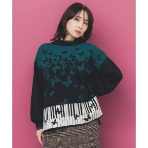 蝶柄ニットプルオーバー レディース