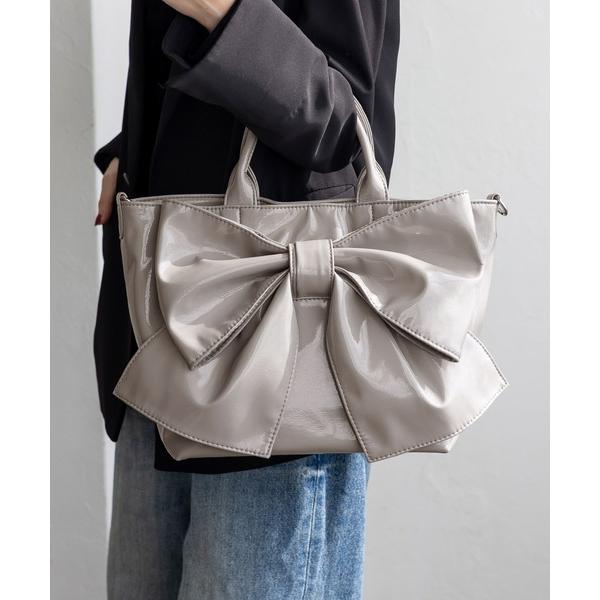 トートバッグ エナメル2wayリボントートバッグ レディース