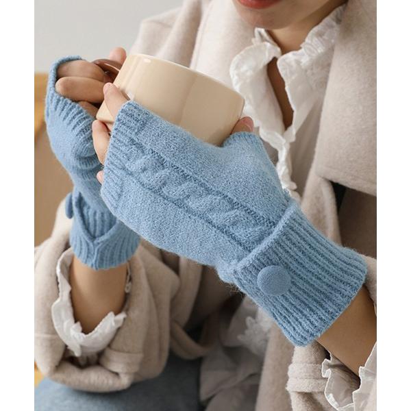 手袋 「タッチパネル対応/折り返し2WAY」冬にあったかフィンガーレスリブニット手袋 レディース レ...