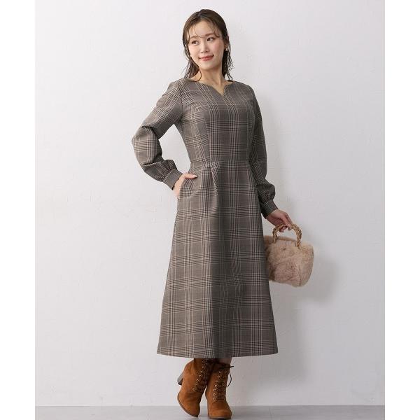 ワンピース 「大きい胸専用」スタイルアップチェックフレアワンピース（ポケット付）