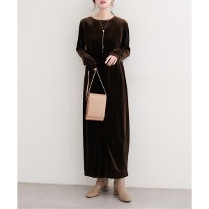 ワンピース 袖口シャーリングベロアワンピ