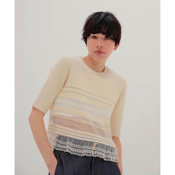 ニット セーター sheer shadow border half sleeve pullover(...
