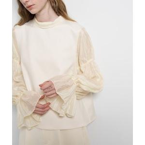 tシャツ ギャザースリーブコンビカットソー レディース