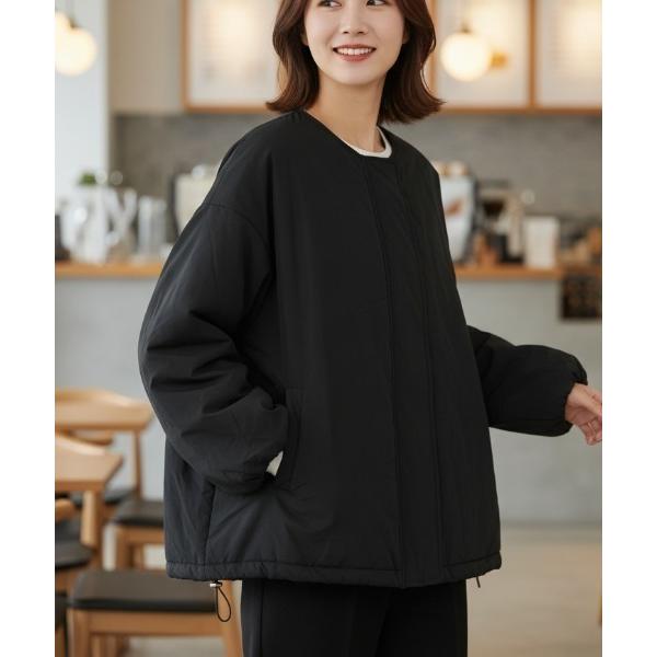 ブルゾン アウター ブルゾン/ノーカラードローコード付きジャケット レディース