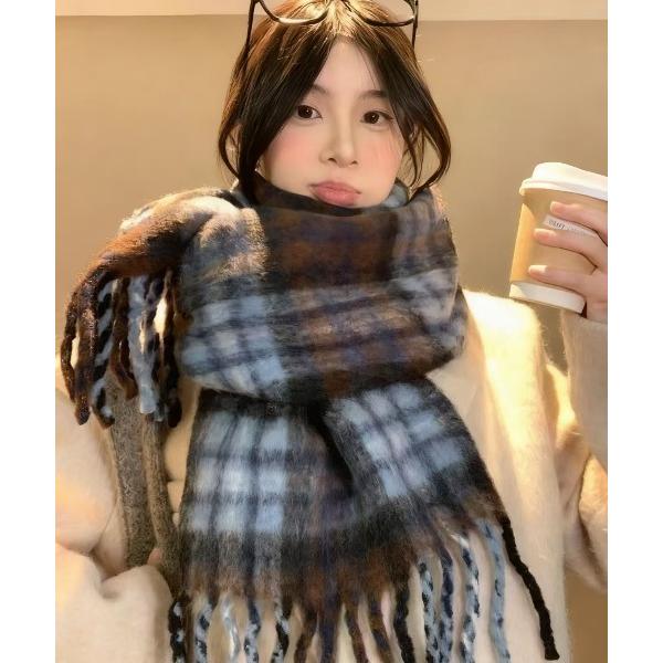 マフラー ストール マフラー/大判チェックマフラー・ストール フリンジ付き プレゼント ギフト レデ...