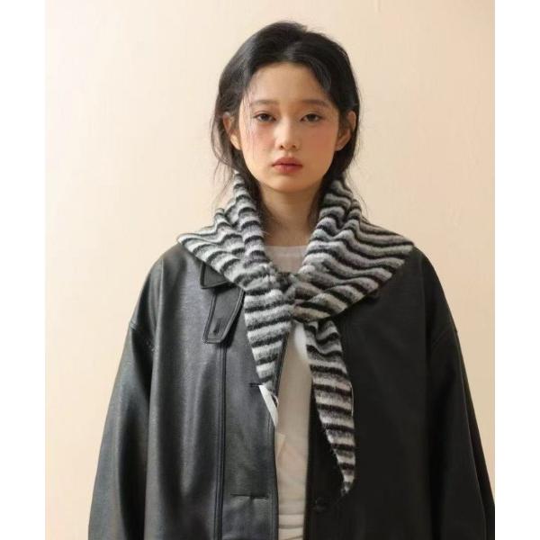 マフラー ストール ウール混 ボーダー 三角ニットスカーフ レディース