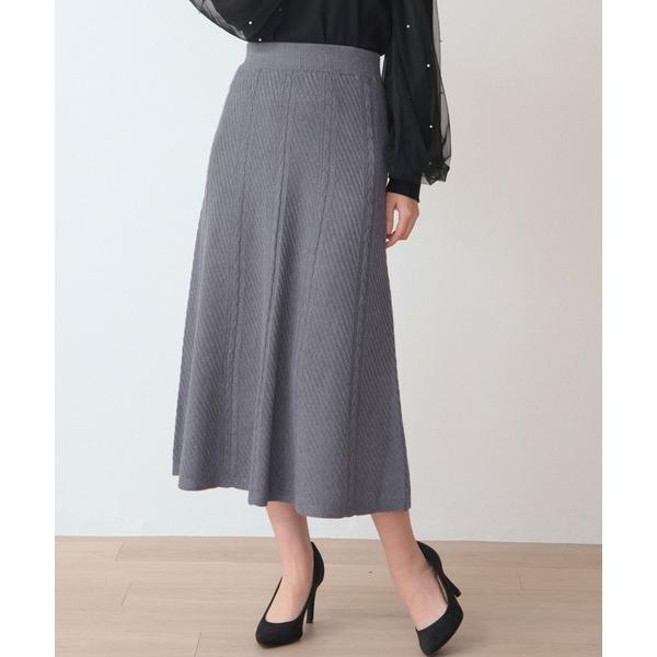 スカート 地柄　縦柄 ニット ロングフレアー