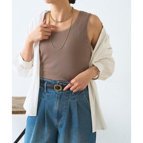 タンクトップ ノースリーブ 「ほんのり透けニュアンス」チュール付リブタンク レディース