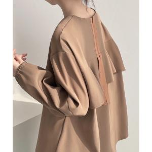 ブラウス シャツ バックジップデザインフリルブラウス レディース