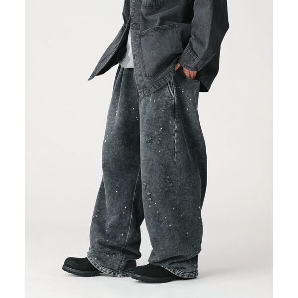 スウェットパンツ ジャージ ワイドストレートフィット ダメージ スウェットパンツ メンズ