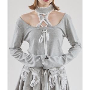 tシャツ フロントレースアップニットトップス レディース
