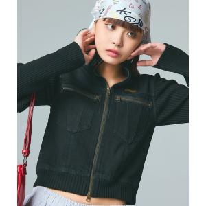 ブルゾン アウター FADED RIBBED SLEEVE JACKET レディース