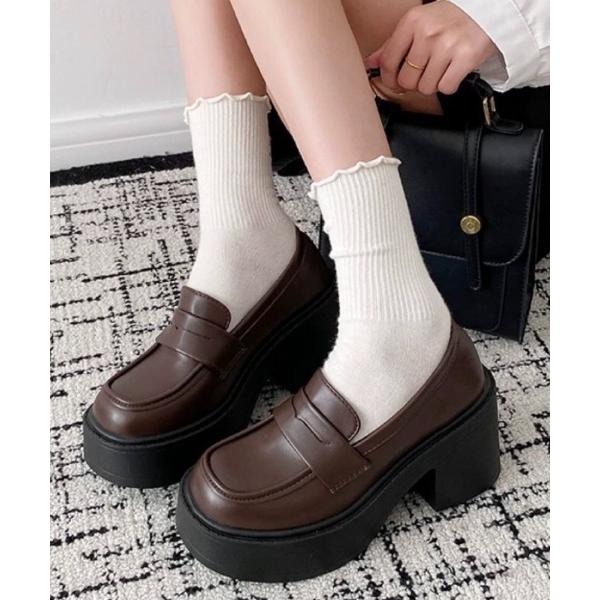 ローファー 入学式 「春夏新作」厚底ラウンドトゥローファー レディース