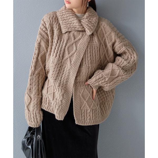 カーディガン アラン編み マルチウェイニットカーディガン レディース