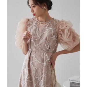 ドレス 「3WAY/袖取り外し可能」フェザーレースドレス 結婚式 お呼ばれ オケージョンドレス