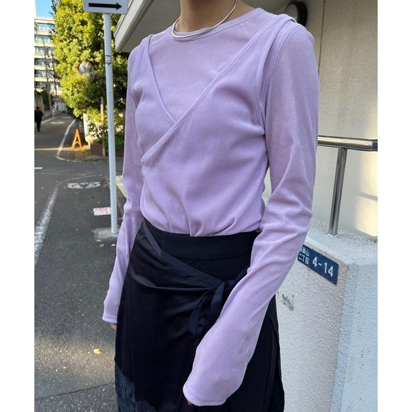 tシャツ CROSS LAYERED FLOCKY TULLE TOP レディース