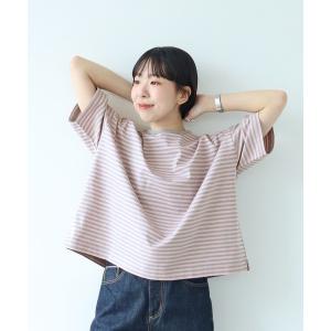 tシャツ ボーダー配色バインダー 5分袖BIG Tシャツ「SEASON COLOR」 レディース