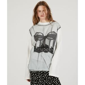 tシャツ 「Pre-Order」チュールビスチェプリントロンTEE / Tulle Bustier Print Long Tee レディース