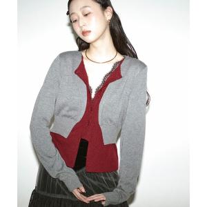 カーディガン layered design cardigan レイヤードバイカラーカーディガン レディース