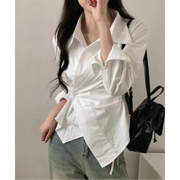 ブラウス シャツ 「26年春新作」カシュクールデザイン アシンメトリーヘムブラウス レディース