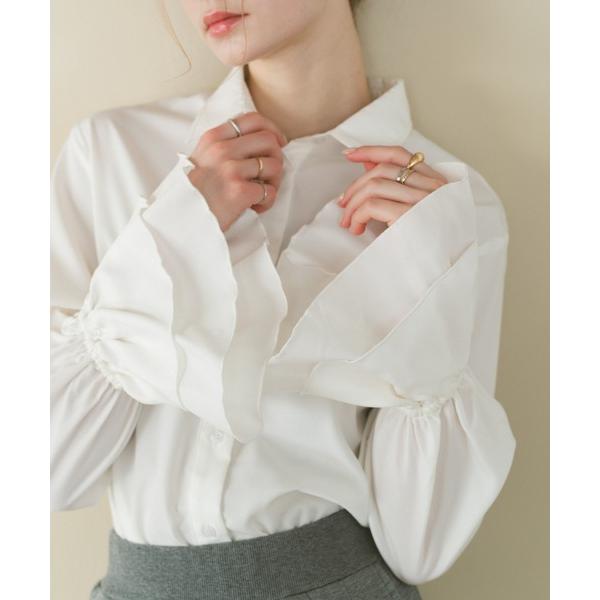 ブラウス シャツ フリルキャンディースリーブショートシャツ レディース