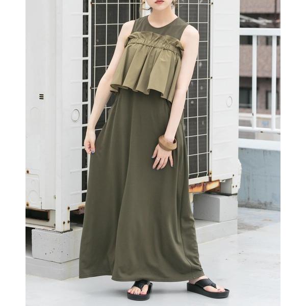 「KBF」 ノースリーブワンピース ONE カーキ レディース