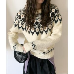 ニット セーター クルーネックノルディックニットトップス レディース