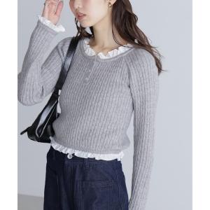 ニット セーター フリルドッキングコンパクトケーブルニット レディース