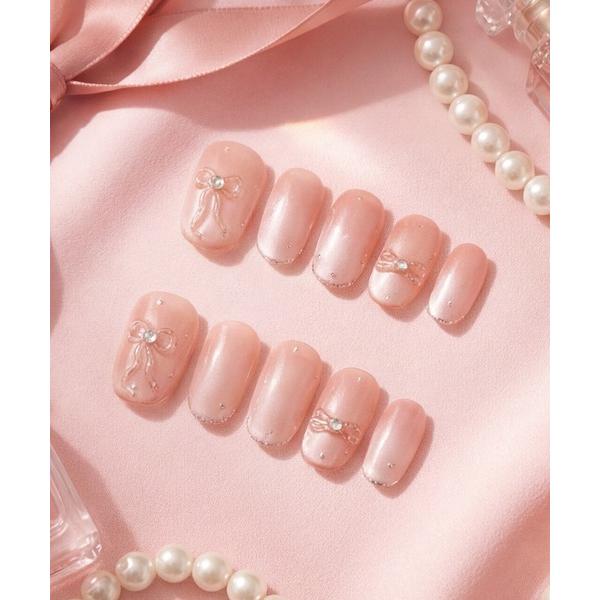 ネイルチップ ネイルシール 「not a nail」水光マグネットデザインガーリーリボンネイルチップ