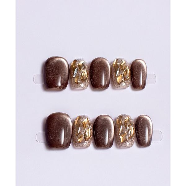 ネイルチップ ネイルシール 「not a nail」水光マグネットビジューデザインショートネイルチッ...