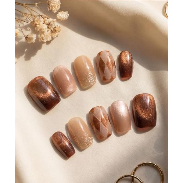 ネイルチップ ネイルシール 卒園式 「not a nail」水光マグネットチェックデザインショートネ...