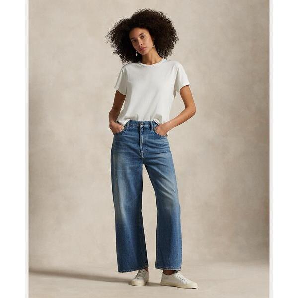 ジーンズ デニム デニムパンツ ハイライズ ワイドレッグ クロップ ジーンズ レディース