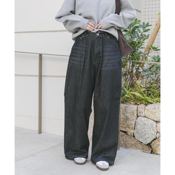 ジーンズ デニム デニムパンツ ベルト付ワイドデニム レディース