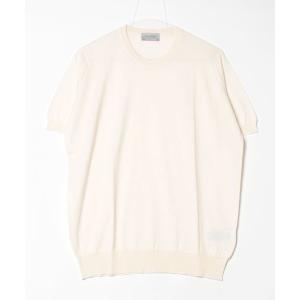 「JOHN SMEDLEY」 半袖ニット L ライトグレー メンズ