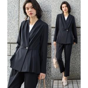 セレモニースーツ セットアップ 「２点セット」パールボタンペプラムプリーツテーパードセットアップ レディース