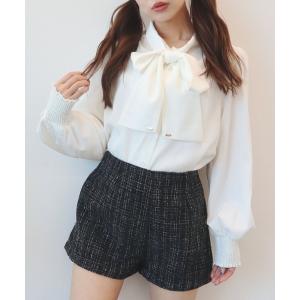 ブラウス シャツ 棒タイGOLDプレート付きブラウス レディース