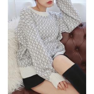 ニット セーター ハニカムジャガードプルオーバー レディース