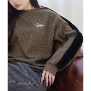 トレーナー スウェット ふくれジャガード斜めストライプ柄プルオーバー レディース