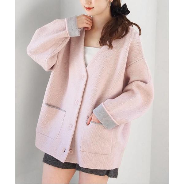 カーディガン Wフェイス配色Vネックカーディガン レディース