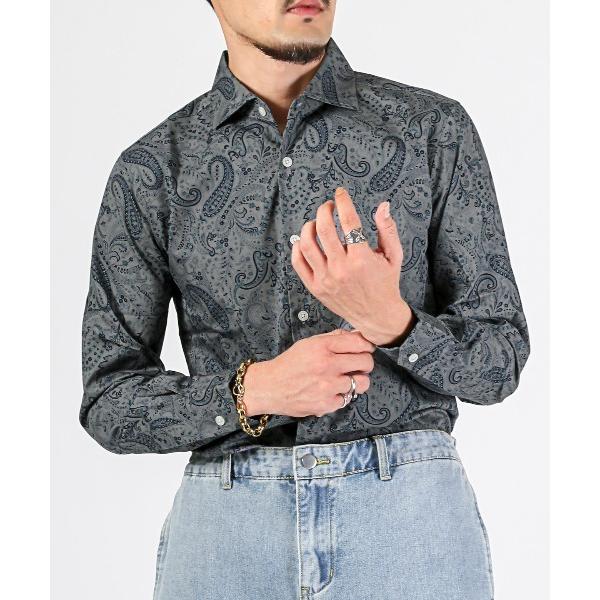 シャツ Garson Wave(ギャルソンウェーブ)日本製ペイズリー柄ホリゾンタルカラーシャツ メン...