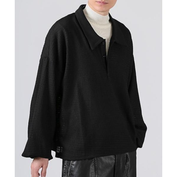 セーター ニット revertical(リバーティカル)チェック編み透かしニット長袖ポロシャツ メン...