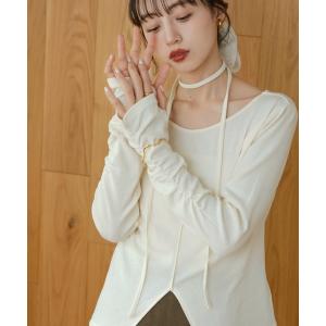 tシャツ タイ付きギャザートップス レディース