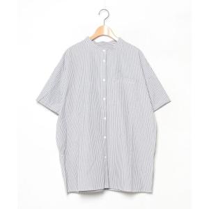 「junoah」 ストライプ柄半袖シャツ L グレー メンズ