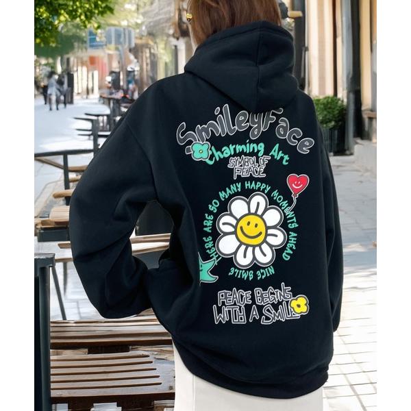 「Candlestick」 「smileyface」プルオーバーパーカー L ブラック レディース